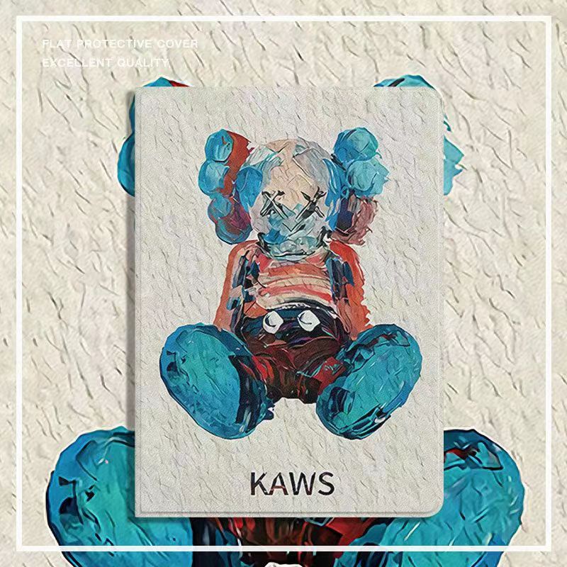 kawsカウズipad10/pro2022/air5ケース モノグラム油絵スタンド手帳型ブランド保護アイパッド10/エアー5/プロ2022男女