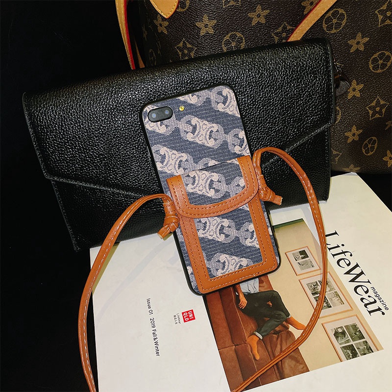 セリーヌ Celine iphone14Pro max/14Pro/14plus/14ケース 革 カード入り galaxy s22 plus/s22 ultraケース ストラップ付き