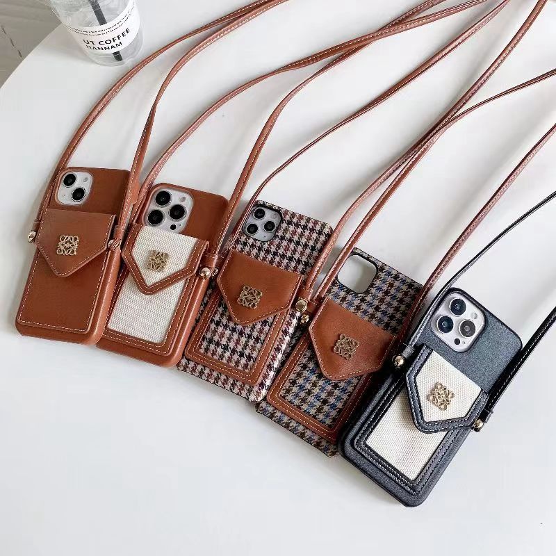 LOEWE/ロエベ ブランド iphone14/14pro/14pro maxケース かわいい 背面バッグ ストラップ付き レザー製 カード入れ 芸能人愛用 激安