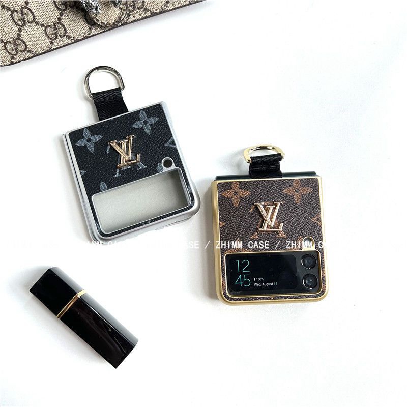 LV ハイブランド Galaxy Z Flip4 5G/Flip3/Flip2/Flipスマホケース ルイヴィトン モノグラム柄 二つ折り 刺繍 リング付き