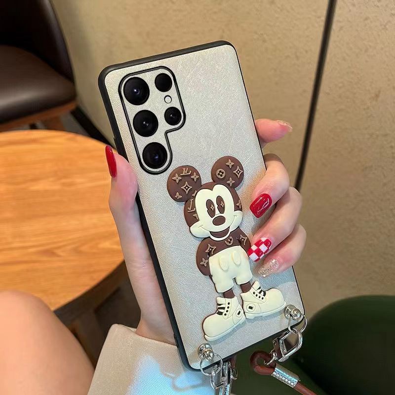 LV ルイヴィトン ブランド Galaxy S23plus/S23 Ultraケース かわいい ディズニー ミッキーマウス柄 ストラップ付き モノグラム 芸能人愛用