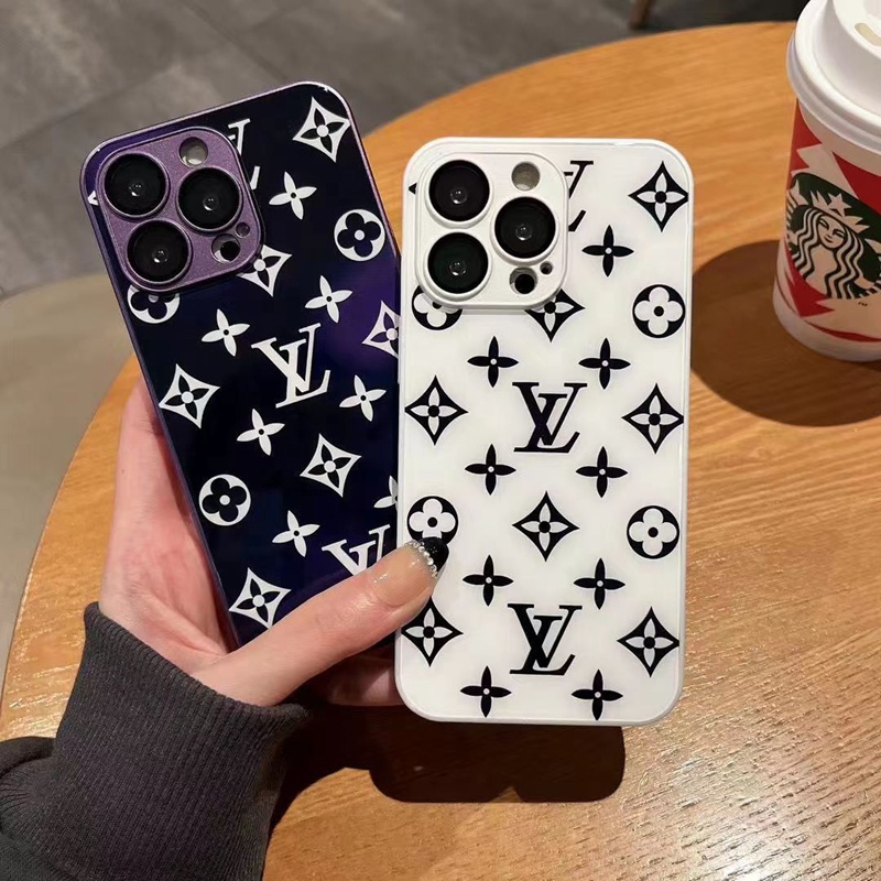 LV/ルイヴィトン ハイブランド iPhone 14/14 pro/14 pro maxケース 韓国風 鏡面ガラス型 ジャケット型 黒白色
