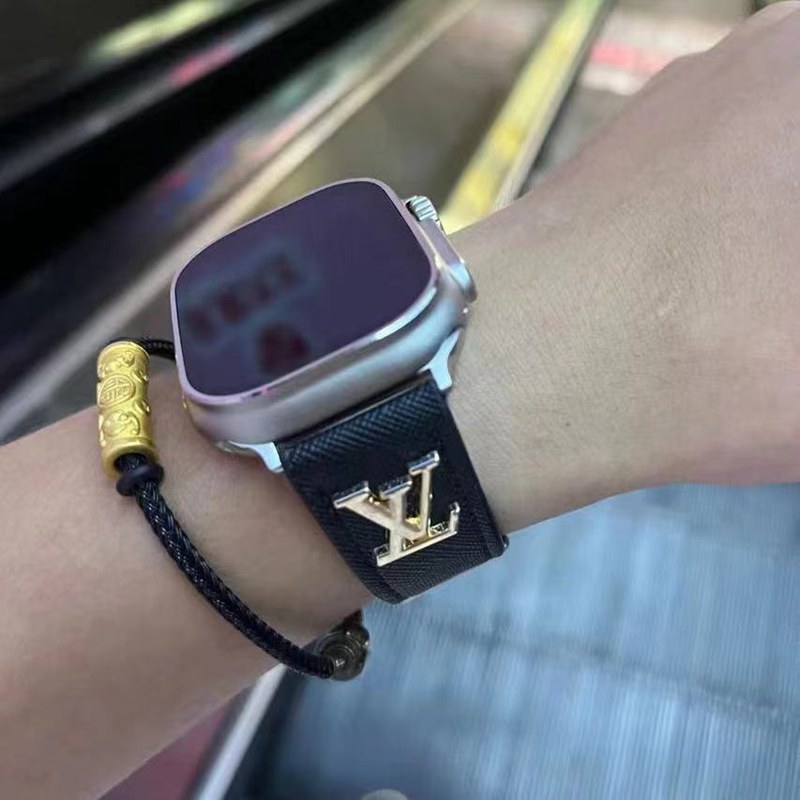 ヴィトンlvアップルウォッチ8/se2/ultra/7バンド可愛い革モノグラム黒apple watch腕時計ストラップ