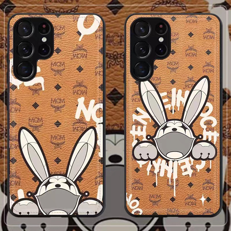 MCM エムシーエム ハイブランド galaxy s23/s23 plus/s23 ultraケース 個性 モノグラム ウサギ柄 ジャケット型 おしゃれ
