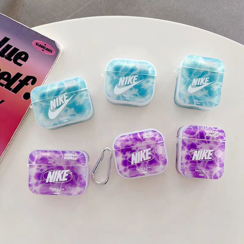 NIKE ハイブランド ナイキ AirPods Pro2/3ケース おしゃれ クリア モノグラム スウッシュ柄 カラビナ付き