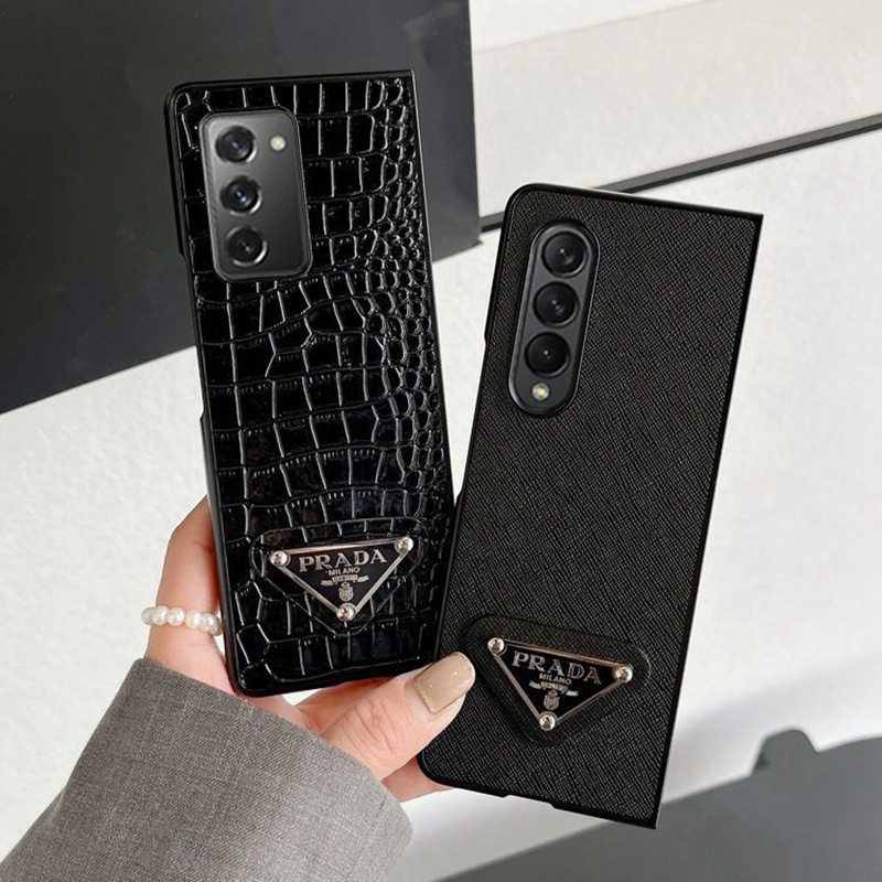 Prada プラダ ハイブランド Galaxy Z Fold 4 5Gスマホケース レザー 折畳み式 モノグラム ワニ 男女