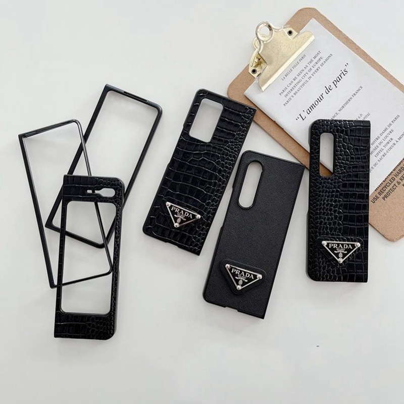 プラダpradaブランドgalaxy z fold 4ケース ワニ 折畳み モノグラム黒ギャラクシーZフォールド4カバー