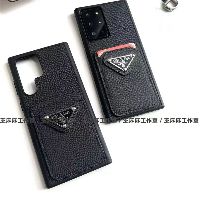 Prada ハイブランド プラダ Galaxy S22/S22 Plus/S22 Ultraケース かわいい レザー カード入れ スティッチ風 モノグラム