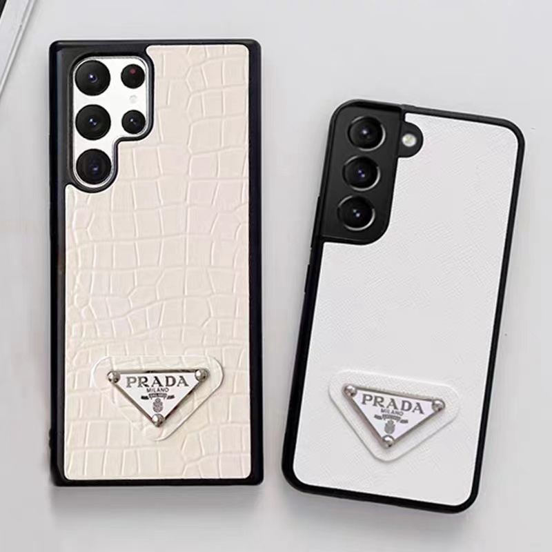 PRADA プラダ ハイブランド Galaxy S23/S23+/S23 Plus/S23 Ultraケース 経典 ワニ柄 モノグラム レザー ジャケット型 ホワイト色 男女