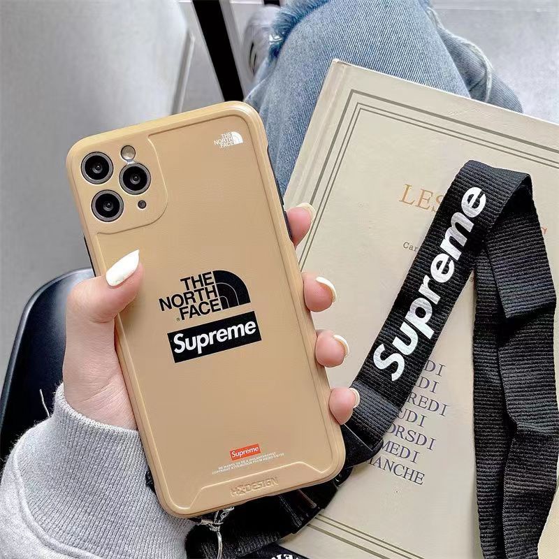 シュプリーム ノースフェイス コラボiphone14pro max plusケース チェーン モノグラム ハイブランド アイフォン14プロ マックス男女
