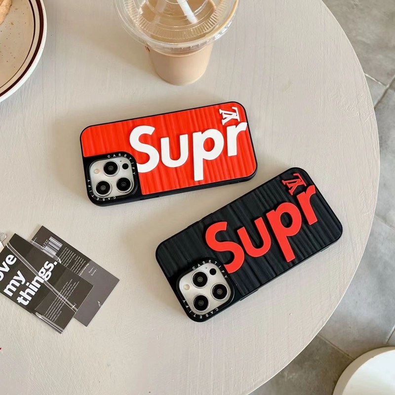 ヴィトン シュプリーム コラボiphone14pro max/14plusケース可愛いlvモノグラムsupremeジャケットtpuブランド アイフォン14プロマックス 赤黒白