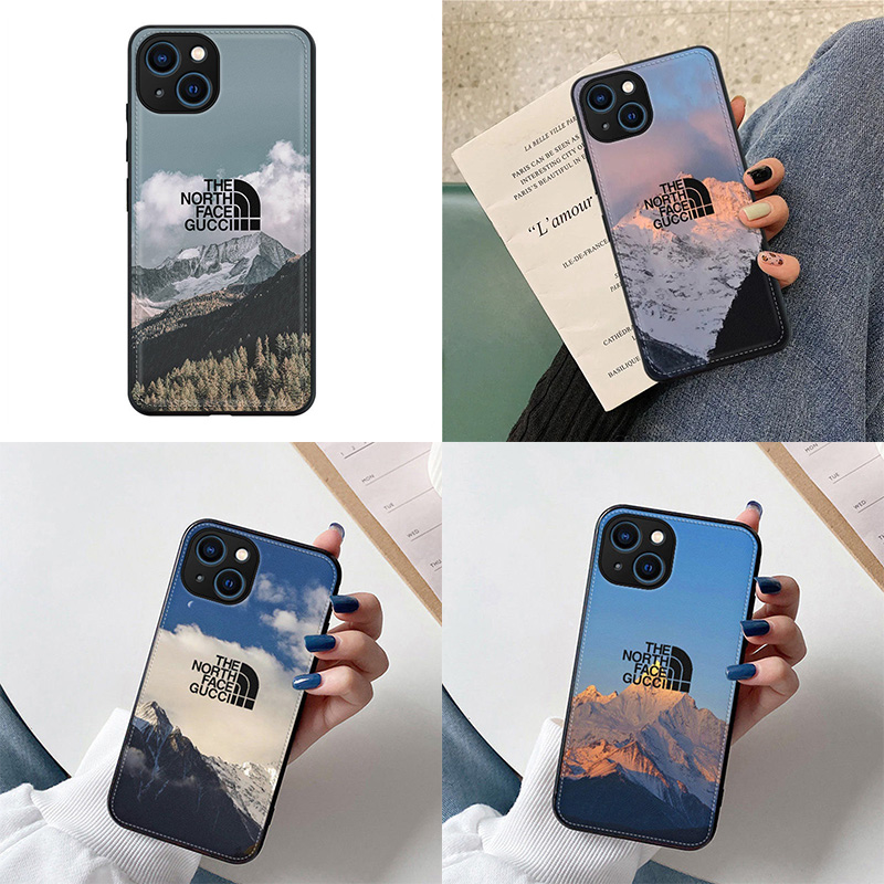 ザ.ノース.フェイス ブランド iphone13/13 pro/13 pro maxケース 個性 雪山柄 the north face レザー製 ステッチ お洒落 モノグラム