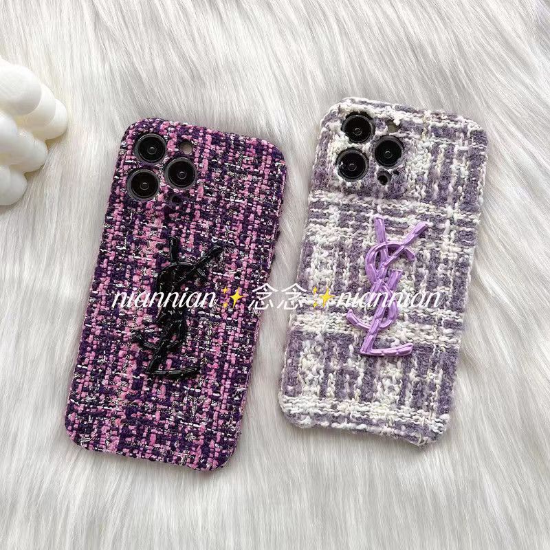 YSL/イブ・サンローラン iphone14/14 pro/14 pro maxケース 個性 ステッチ 布風 モノグラム
